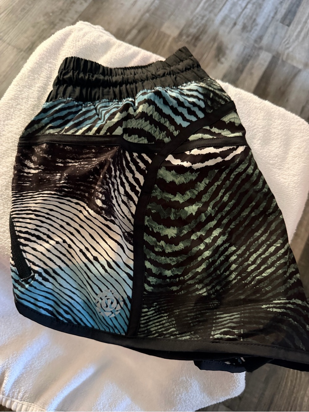 lululemon athletica Black and Teal Striped Athletic Shorts